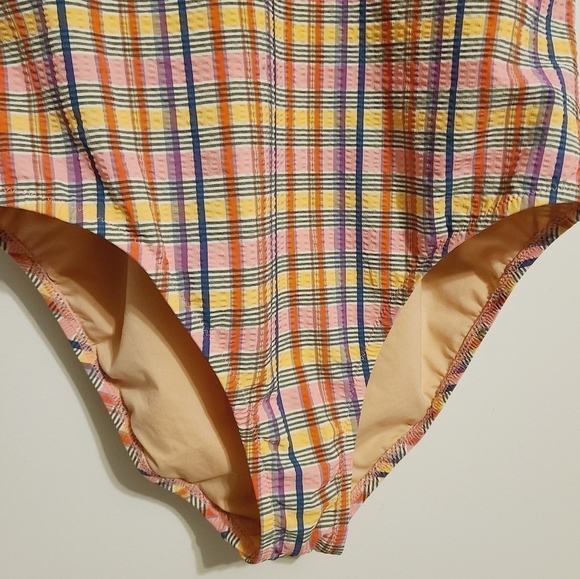 J. Crew | Pink Madras Plaid Tie-Shoulder V-Neck One-Piece Swimsuit (Size 16) - Picture 11 of 15